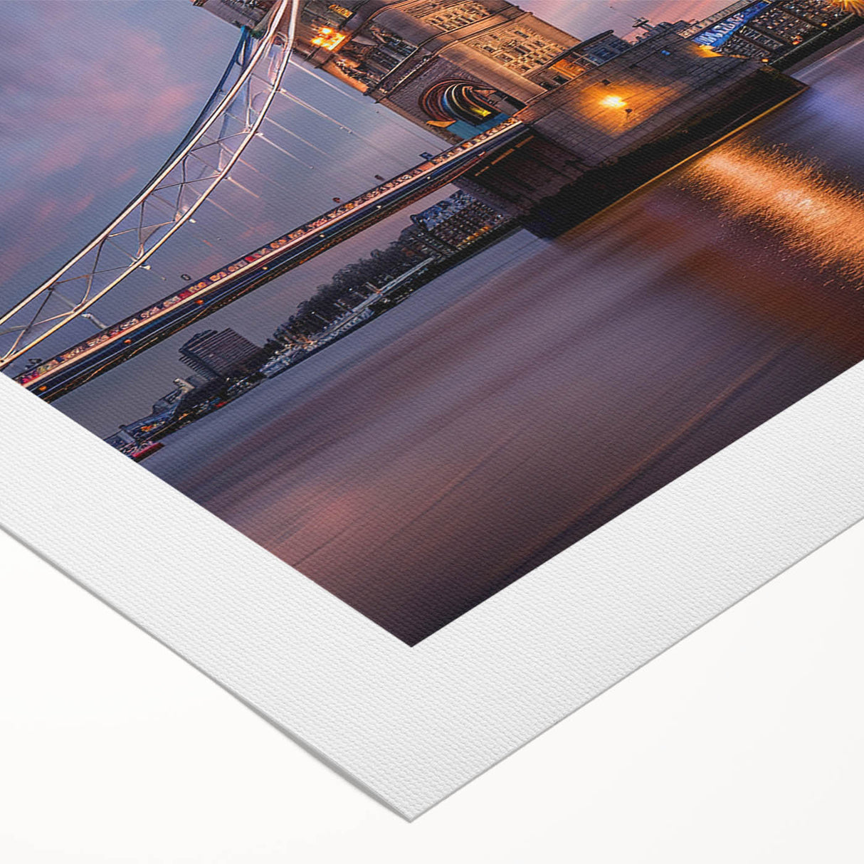 Art deco poster of London scenery on rolled canvas, featuring muted earth tones, ideal for dining room wall art.