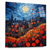 Large abstract depiction of Paris in muted gray and blue tones on acrylic glass, ideal for bedroom or dining room art.