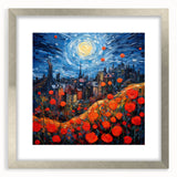 Extra large abstract art print depicting a textured Parisian cityscape in muted earth tones, framed in silver.