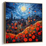 Framed canvas featuring a vintage poster art style landscape of Paris in muted silver and gold tones.