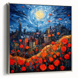 Vintage poster art of Paris landscape in colorful hues on framed canvas, ideal for living room decor.