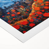 Art deco poster of Paris skyline in muted gray and blue tones on rolled canvas, suitable for dining room wall art.