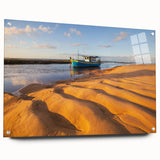 Acrylic print of a South American landscape in vibrant greens and blues, ideal for dining room decor.