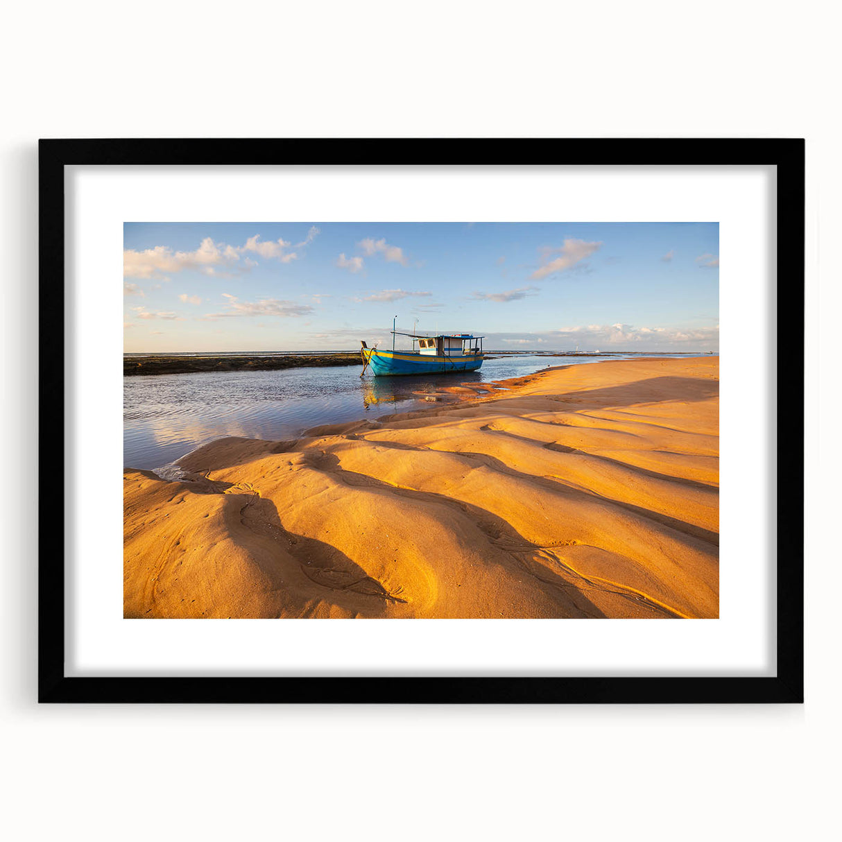 Extra large abstract art print featuring a colorful, textured depiction of a Brazilian landscape on a black framed canvas.