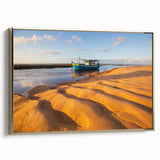 Vintage poster art of a Brazilian landscape, featuring muted earth tones on a framed canvas, ideal for bedroom wall decor.