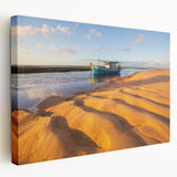 Large art print of a Brazilian landscape in vibrant green and blue tones on stretched canvas, suitable for kitchen wall art.