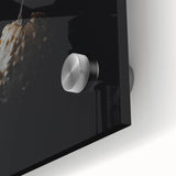 Large abstract wall art in warm autumn hues on acrylic glass, ideal for dining room ambiance.