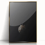 Mid-century modernist art depicting autumn trees in gold and brown tones on a large framed acrylic print.