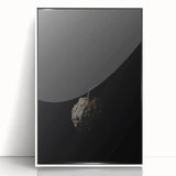 Art deco poster featuring a stylized fall landscape in muted orange and brown tones, framed in white acrylic.