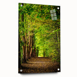 Large abstract wall art depicting spring themes in soft green and yellow tones.