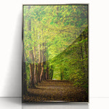 Mid-century modernist art depicting spring season in soft pastel hues, framed in silver acrylic.