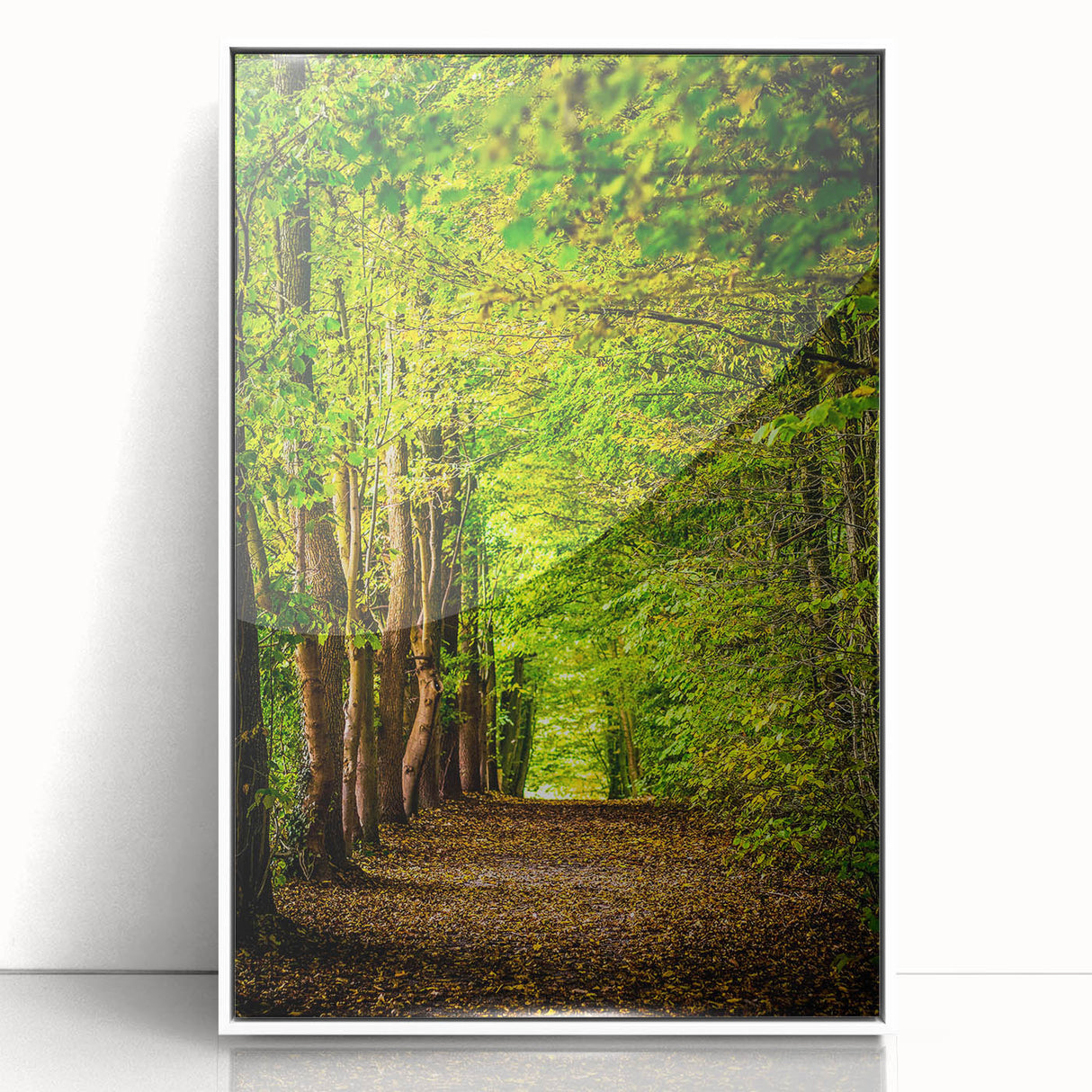 Art deco poster featuring a spring scene in pastel shades on white framed acrylic, suitable for nursery wall art.