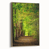 Framed canvas wall art depicting a vintage-style landscape with muted greens and golds, ideal for bedroom decor.