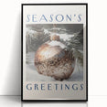 Large abstract wall art depicting a winter scene in muted gray and blue tones, framed in black acrylic.