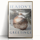 Mid-century modernist winter scene in muted blue and white tones on a large acrylic print.