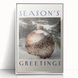 Art deco poster of a winter scene in muted blue and white tones, framed acrylic, ideal for modern nursery wall art.