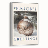 Vintage poster art depicting a winter scene on framed canvas, with muted blue and white tones, ideal for living room decor.