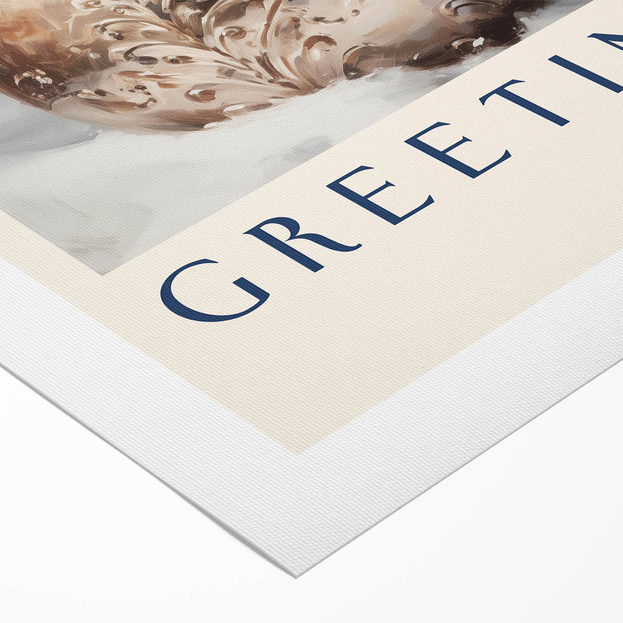Art deco poster featuring a winter scene in muted blue and white tones on rolled canvas, suitable for dining room decor.