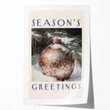 Winter-themed floral art on a rolled canvas, featuring muted blue and white tones.