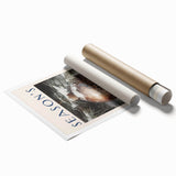 Extra large rolled canvas print featuring a winter floral design in muted blue and white tones.