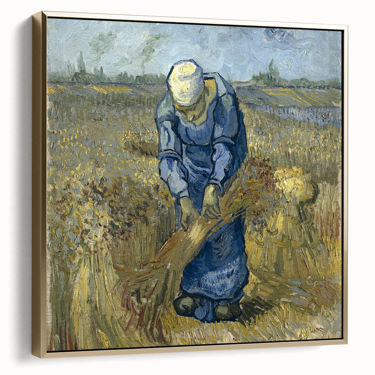 Framed canvas featuring a vintage-style landscape painting with muted gold and silver tones, ideal for bedroom wall decor.