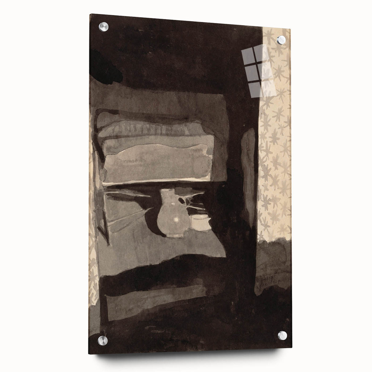 Modern Wall Art - Monochromatic Abstract Bedroom Scene in Grayscale