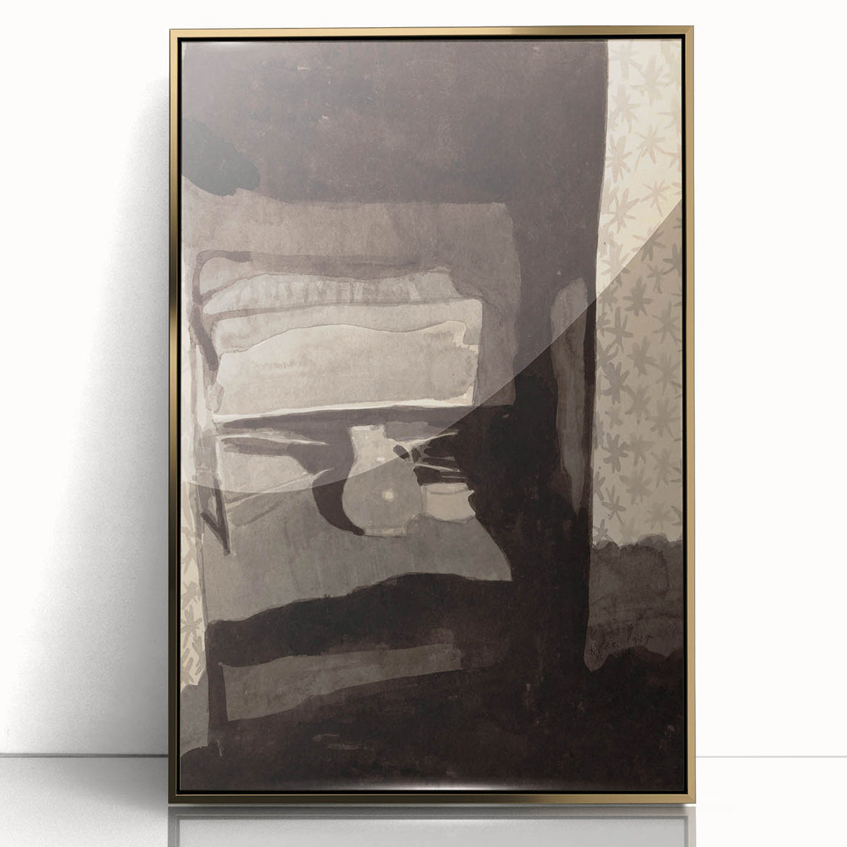 Modern Wall Art - Monochromatic Abstract Bedroom Scene in Grayscale