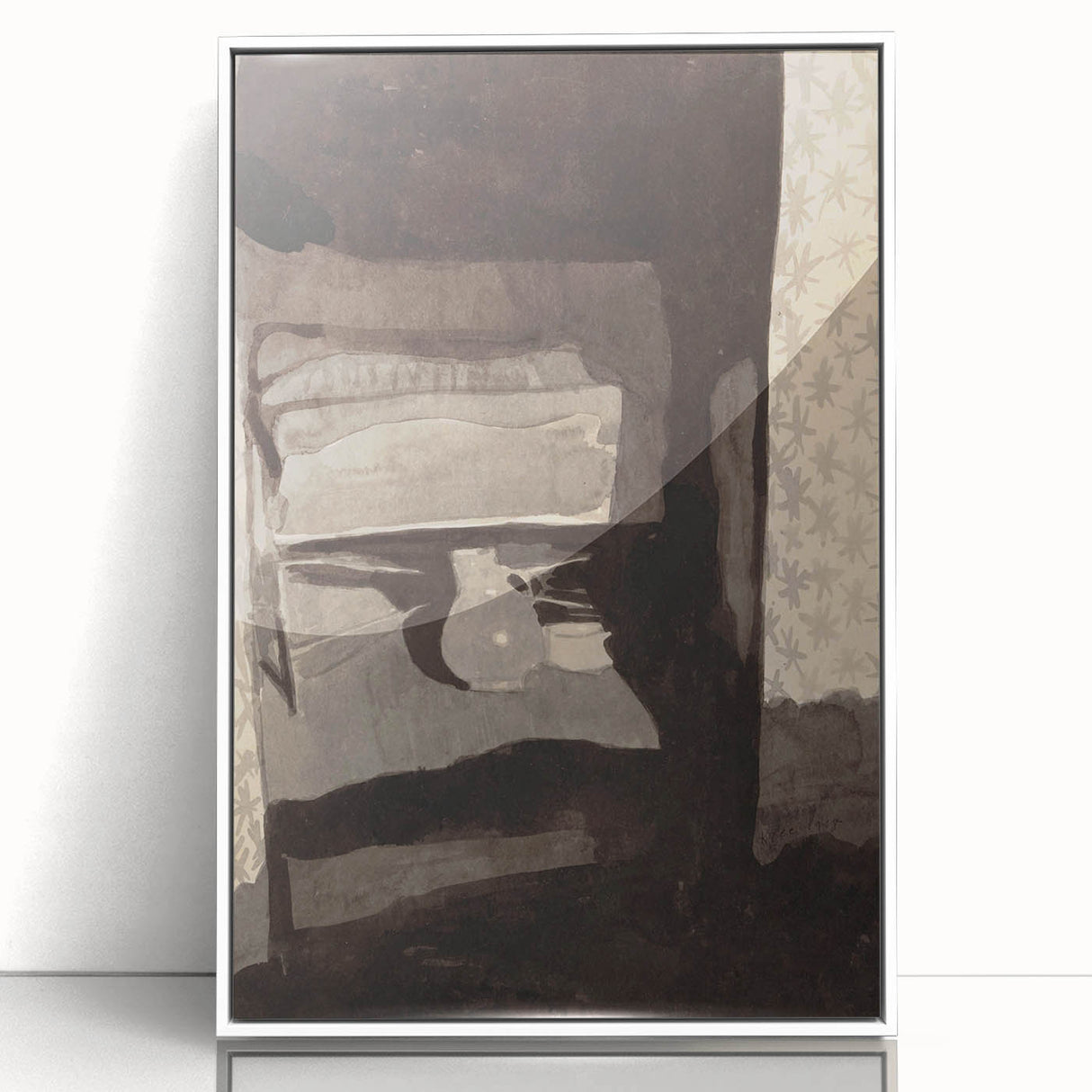 Modern Wall Art - Monochromatic Abstract Bedroom Scene in Grayscale
