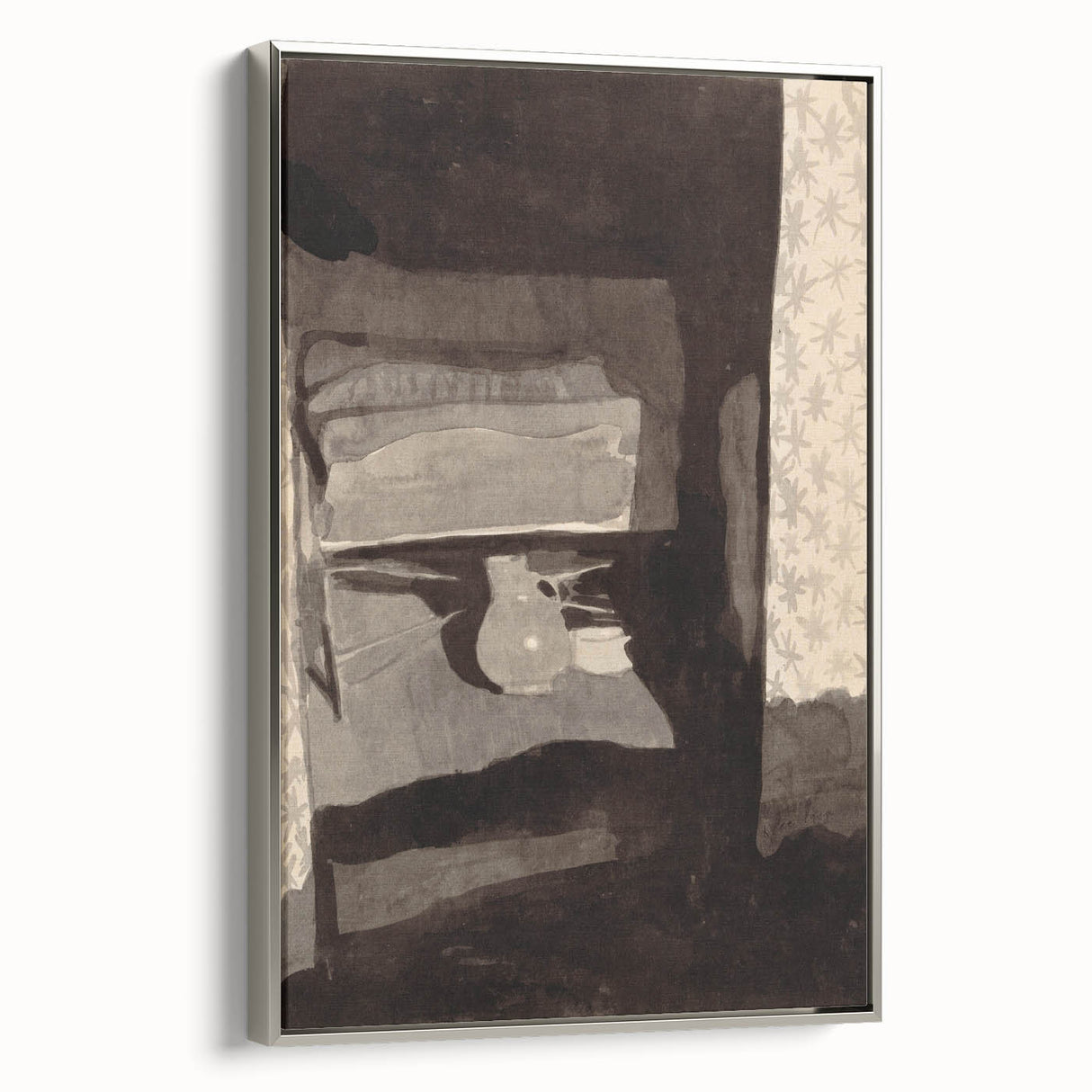 Modern Wall Art - Monochromatic Abstract Bedroom Scene in Grayscale