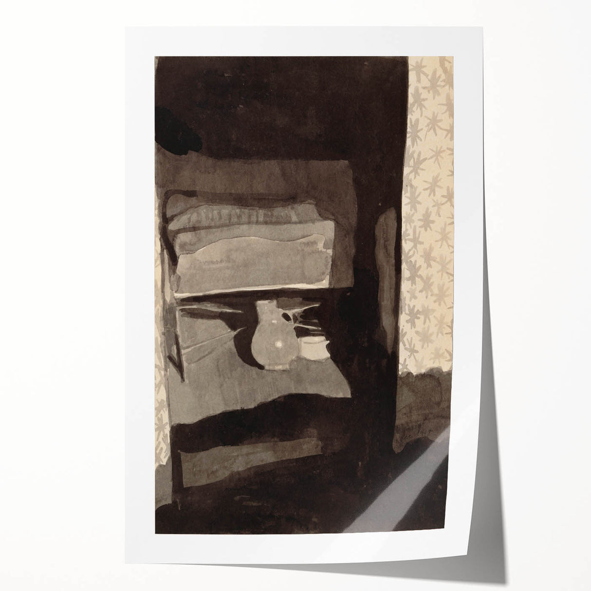 Modern Wall Art - Monochromatic Abstract Bedroom Scene in Grayscale