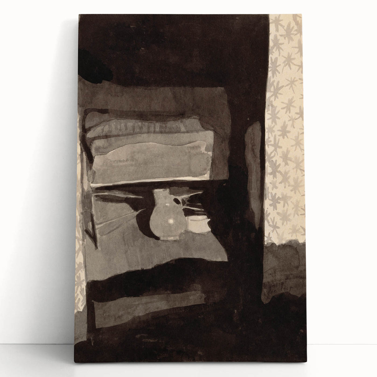 Modern Wall Art - Monochromatic Abstract Bedroom Scene in Grayscale