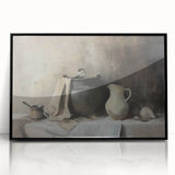 Large abstract wall art featuring mid-century modernist style in black and white tones on a framed acrylic print.