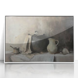 Art deco poster featuring geometric patterns in pastel shades, acrylic print framed in white, suitable for nursery wall art.