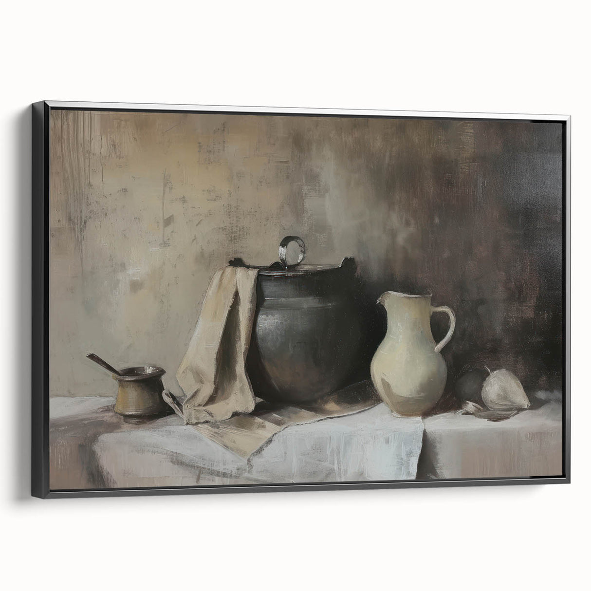 Black and white landscape painting on framed canvas, featuring minimalist vintage poster art, suitable for bedroom decor.