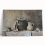 Large black and white stretched canvas featuring minimalist cookware design, ideal for kitchen wall art.