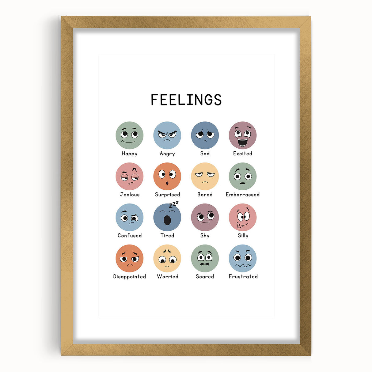 Feelings Typography Art Print – Emotions Chart for Kids and Home Decor