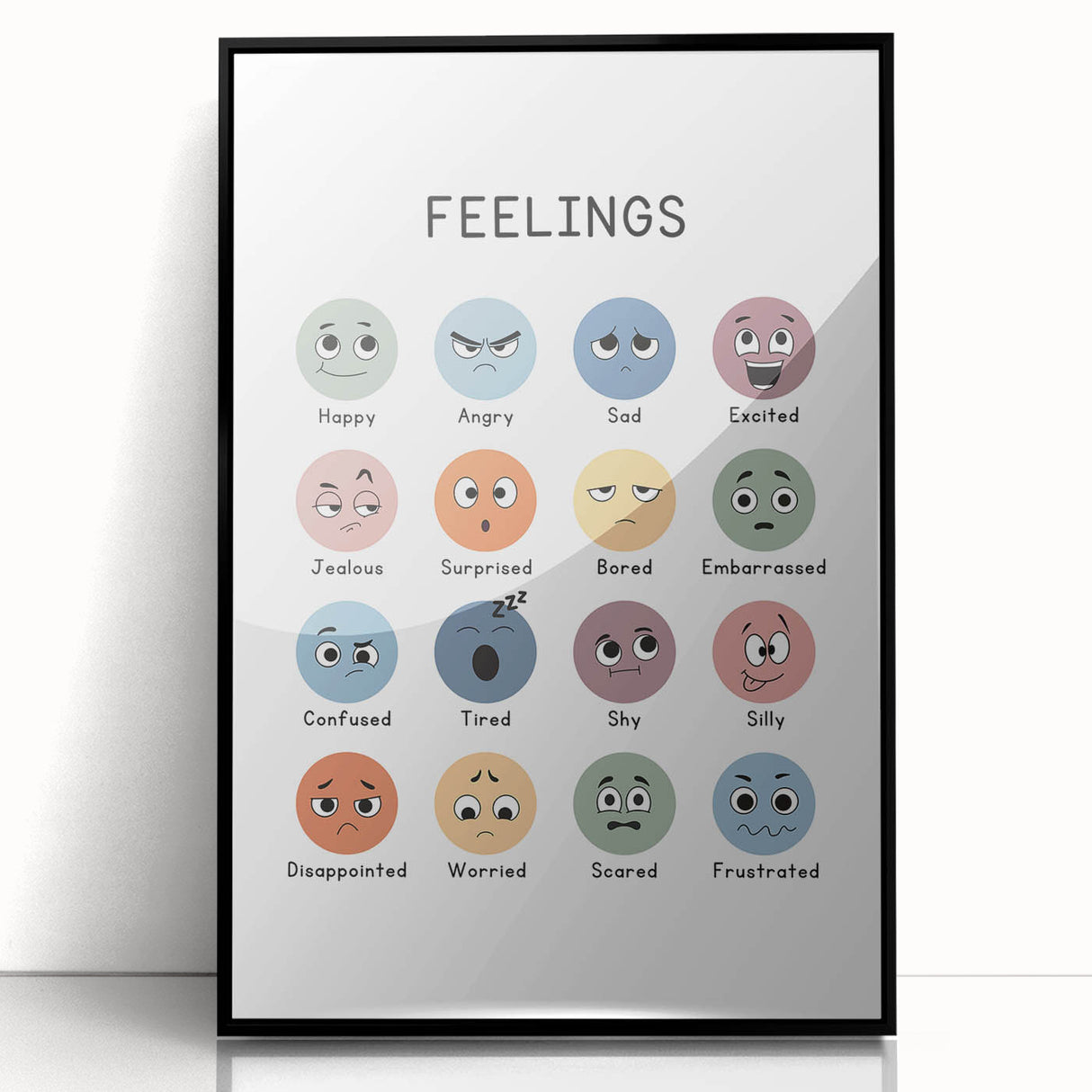 Feelings Typography Art Print – Emotions Chart for Kids and Home Decor