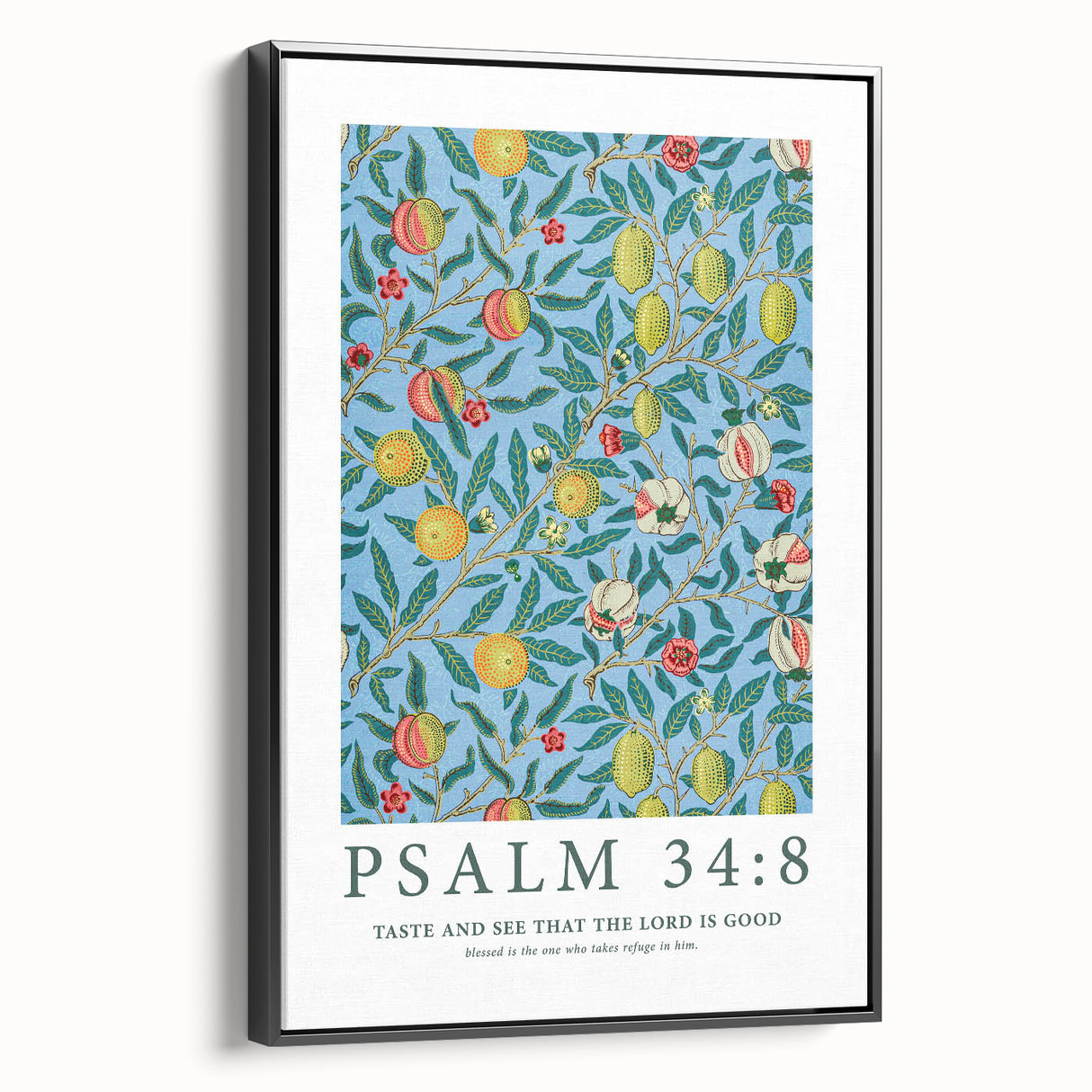 Biblical Typography Wall Art - Psalm 34:8 Floral Canvas Print
