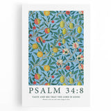 Biblical Typography Wall Art - Psalm 34:8 Floral Canvas Print