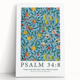 Biblical Typography Wall Art - Psalm 34:8 Floral Canvas Print