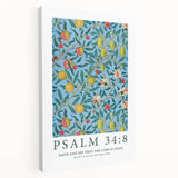 Biblical Typography Wall Art - Psalm 34:8 Floral Canvas Print
