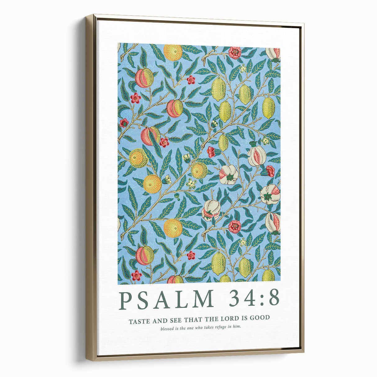 Biblical Typography Wall Art - Psalm 34:8 Floral Canvas Print