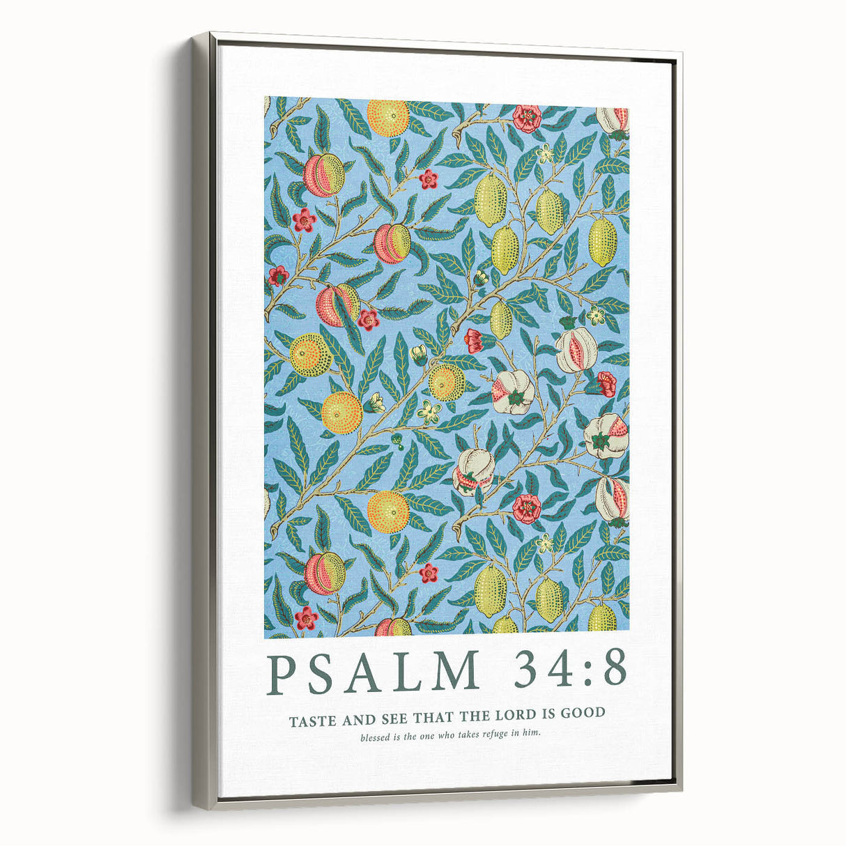 Biblical Typography Wall Art - Psalm 34:8 Floral Canvas Print