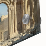 Close-up of a vibrant acrylic glass landscape artwork showcasing a majestic castle surrounded by lush greenery, ideal for enhancing home decor.