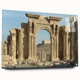 Acrylic glass display of a stunning landscape featuring a medieval castle, viewed from the side with elegant pin mounts, showcasing vibrant colors and intricate details. Ideal for home decor enthusiasts seeking unique art pieces that enhance any room's aesthetic appeal.