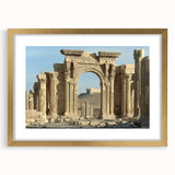 Ornate gold-framed landscape artwork featuring a majestic castle, elegantly matted for enhanced presentation, perfect for home decor or art collectors.