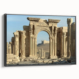 Framed canvas artwork showcasing a vibrant landscape of a medieval castle, set against a dramatic sky, with a sleek black frame enhancing its elegance. Ideal for home decor.