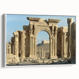 Framed canvas artwork showcasing a serene landscape with a castle, featuring a white frame and side view. Perfect for home decor and interior design enthusiasts.