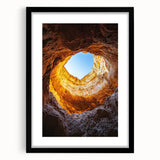 Framed landscape artwork featuring intricate cave designs with a sleek black mat, ideal for home decor. Perfect for nature lovers and art enthusiasts alike.