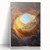 Framed acrylic artwork showcasing a vibrant cave landscape design, featuring rich colors and intricate details, perfect for modern home decor.